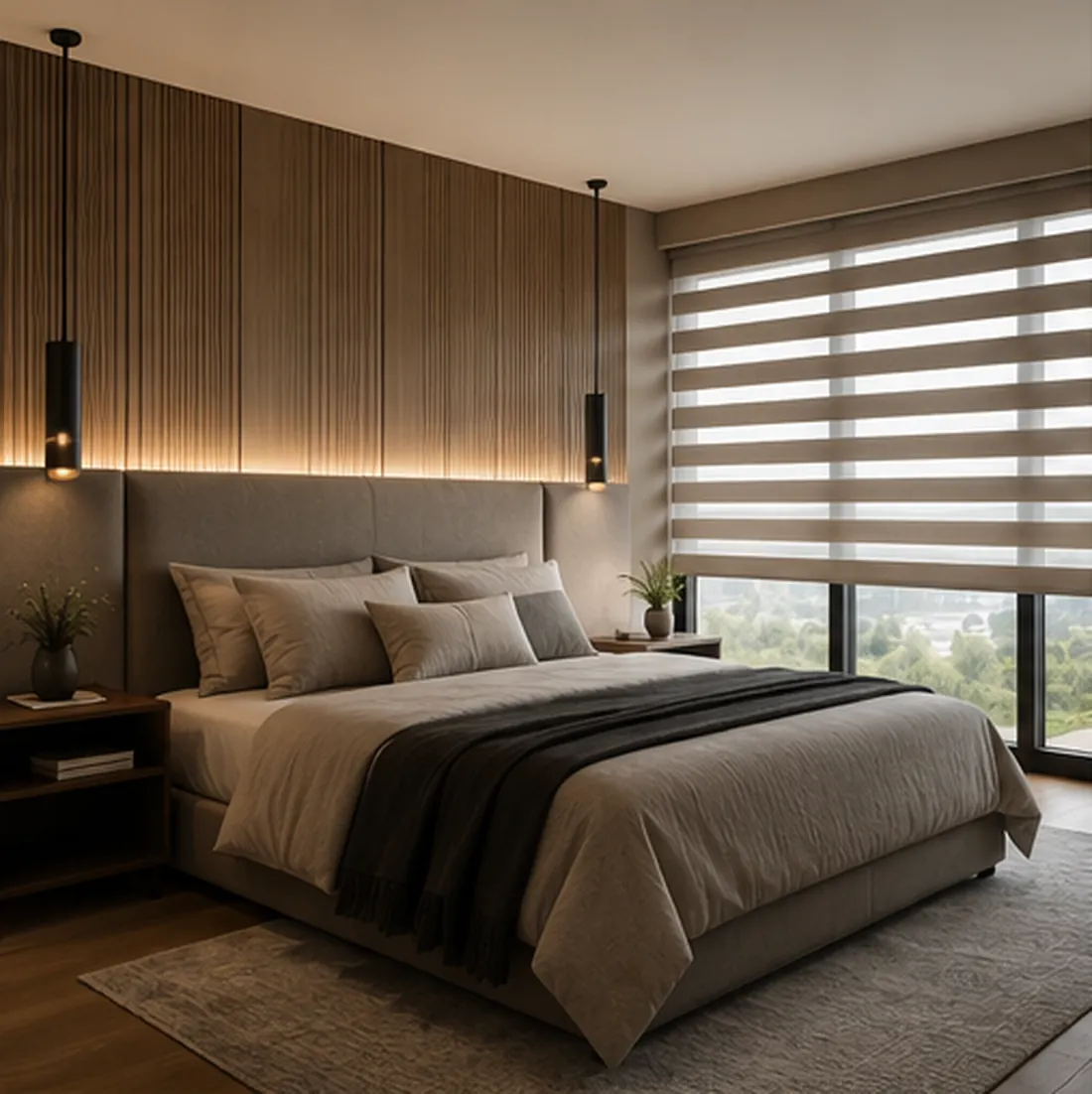 Recámara contemporánea con solución de control de luz